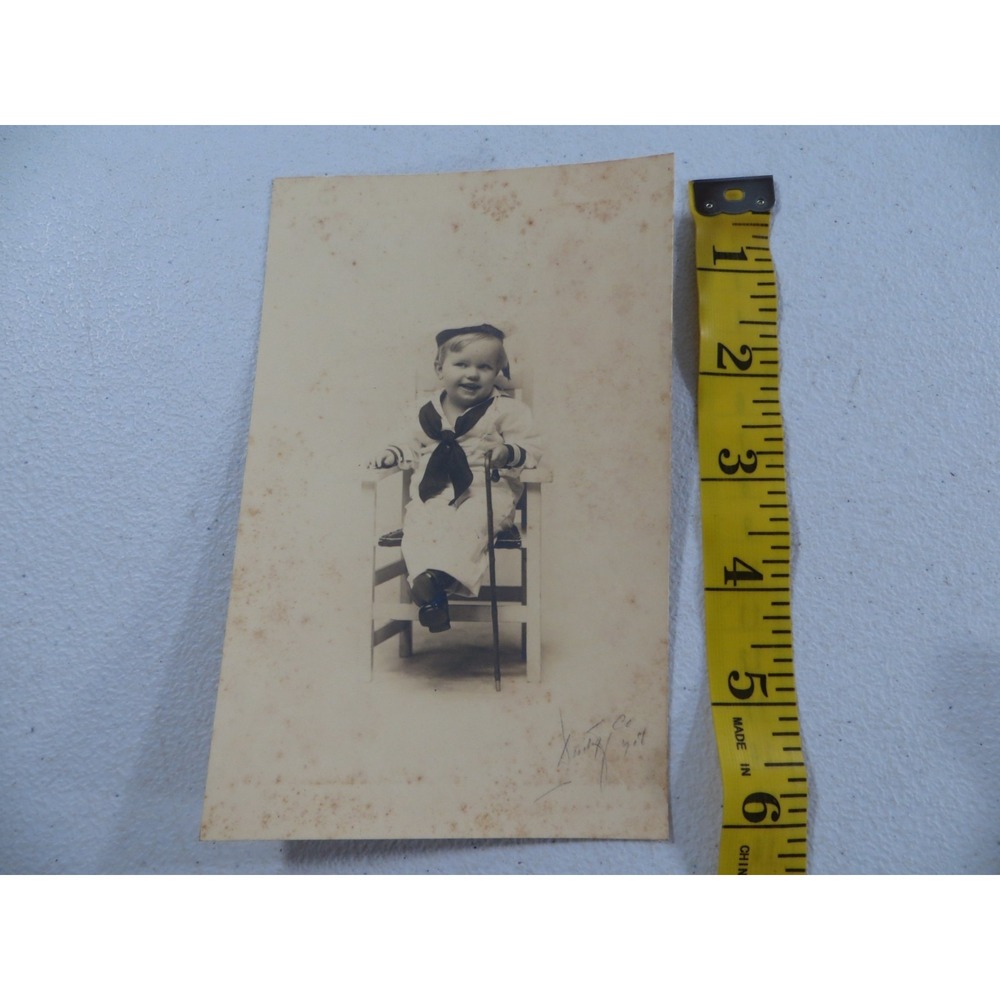Vintage 1910's 1920's Child Kid Boy Sailor Suit Uniform B&W Snapshot Photo